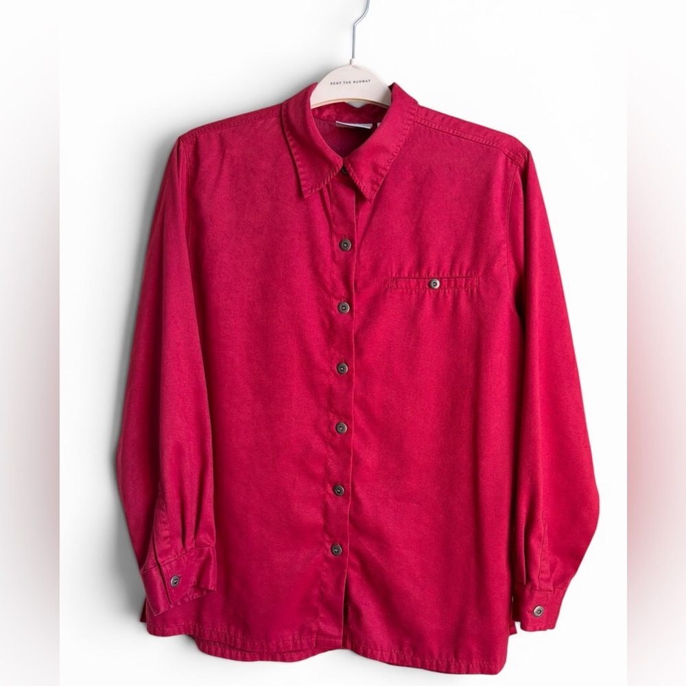 Chico's Design Cherry Red Button-Down Shirt Faux Suede Western Vintage Large
